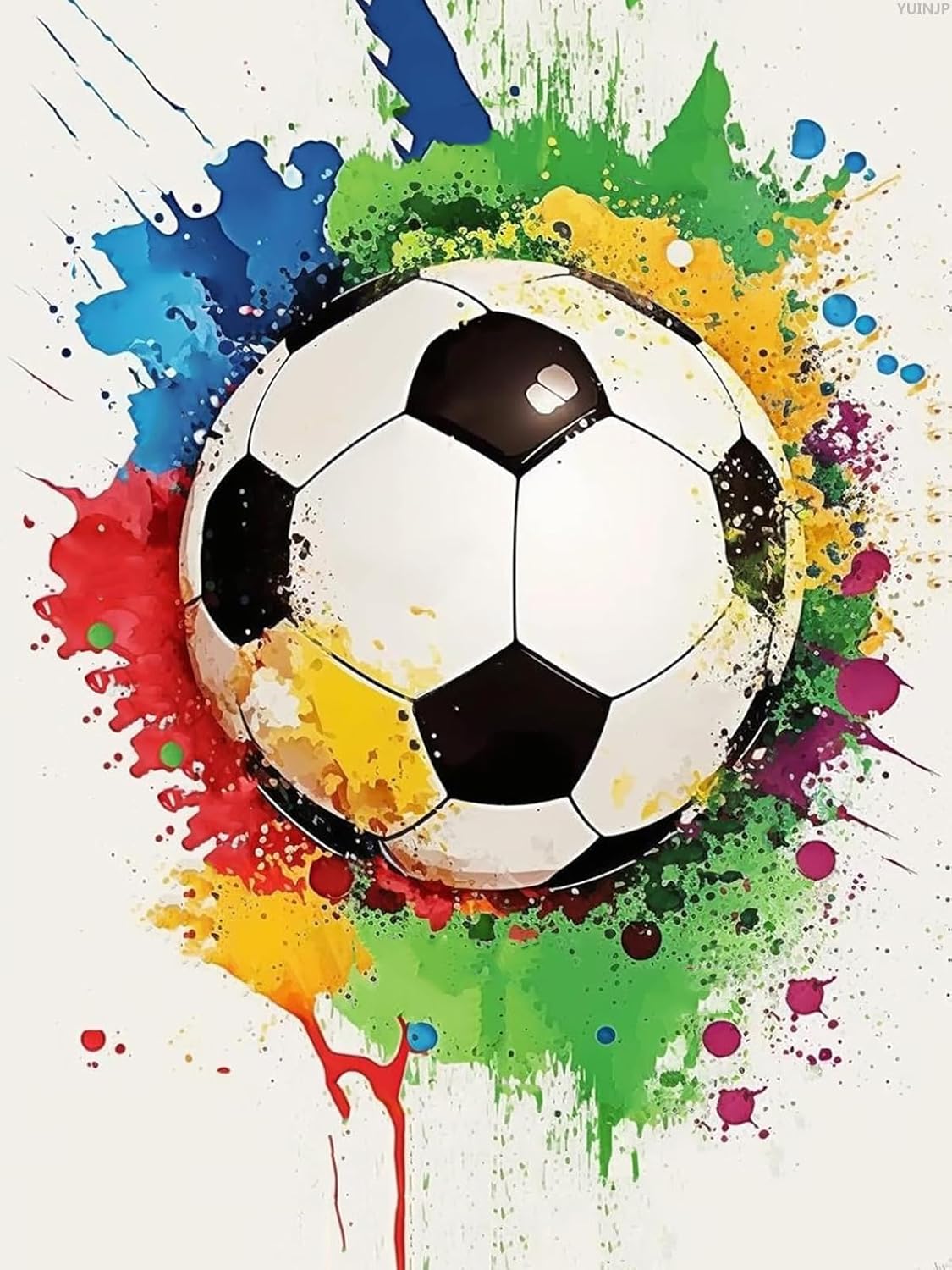 YUINJP Watercolor Soccer Ball Diamond Painting Kits, 5D Full Round Gemstone Crystal Painting by Diamond Painting Art Kits for Adult, for Home Decor Living Room Decor and Relaxing Gift 30x40cm