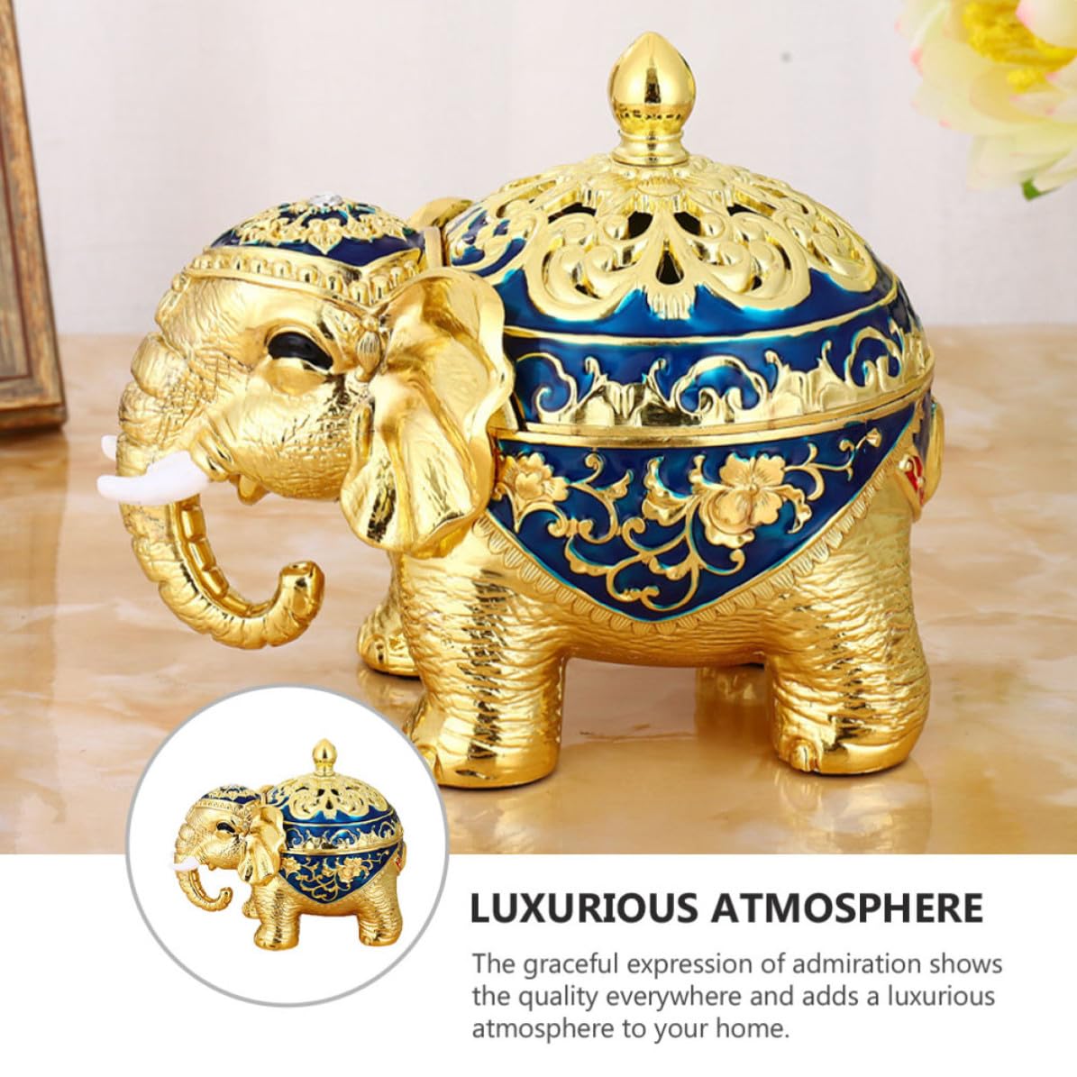 Bruciatore di Incenso Stile Retrò Artistico Elefante Blu in Lega di Zinco | Tavolo Decorativo, per Studio e Yoga, Design Lussuoso, Supporto Verticale per Incenso Cinese