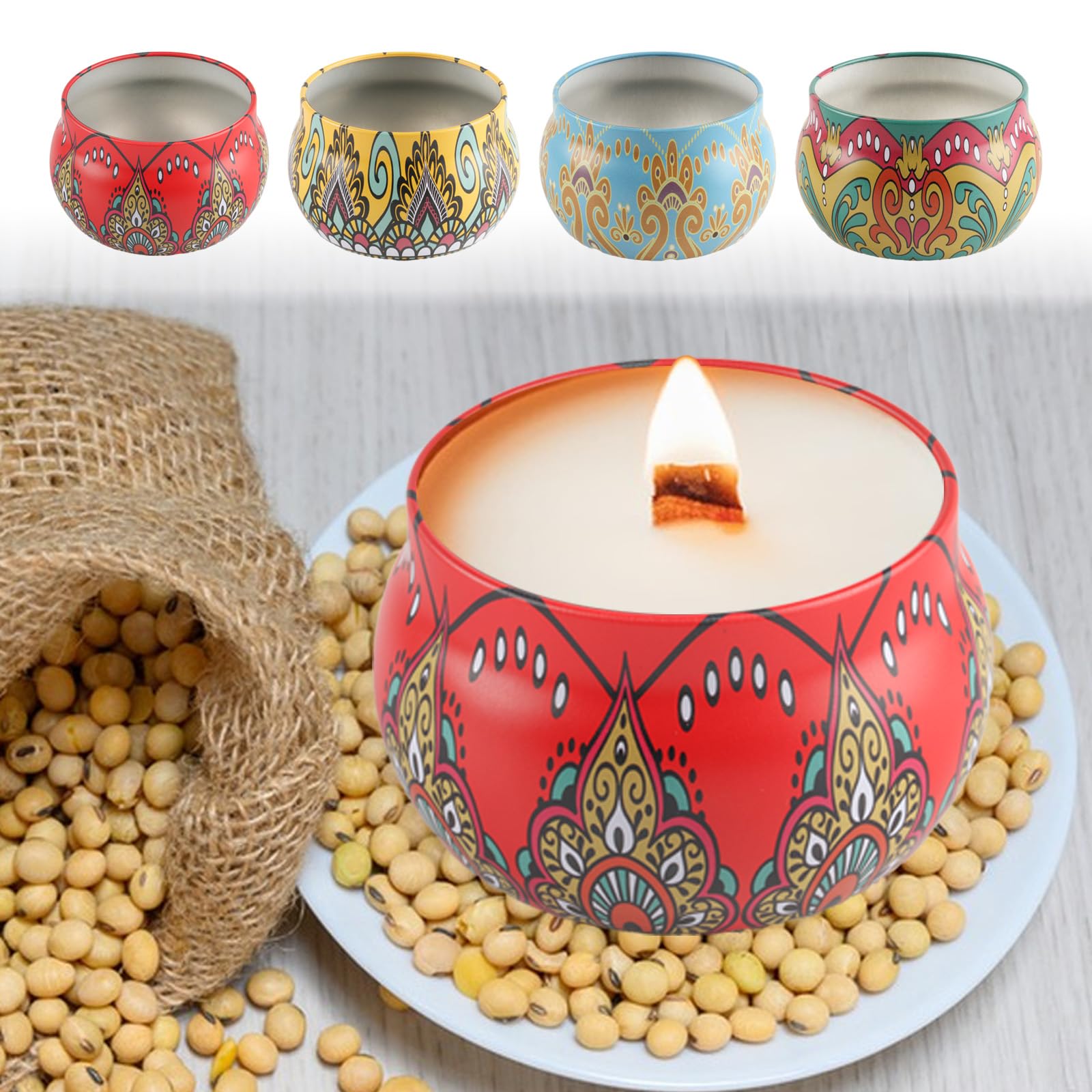 16 Barattoli Metallici Per Candele - 4 Oz, Design Colorato, Per Fai Da Te, Bomboniere E Decorazione - Foto 13