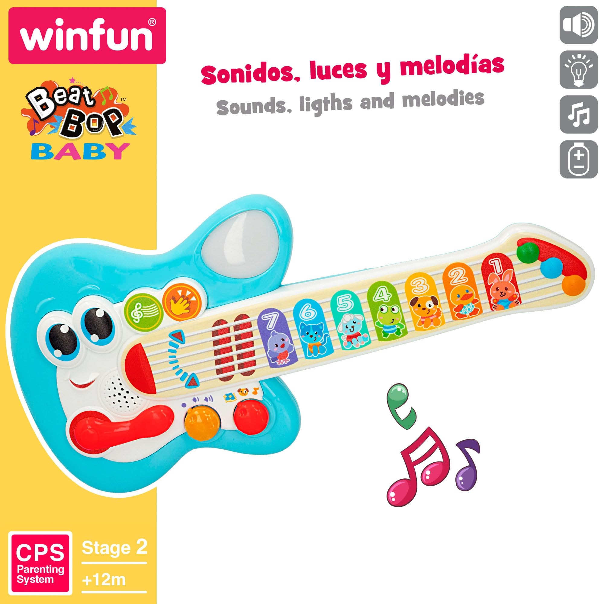 Winfun Chitarra per bambini, Chitarre elettriche per bambini, Giocattoli con musica, Luce e suono, Giocattolo musicale, Regali bambino 1 anno, 47259