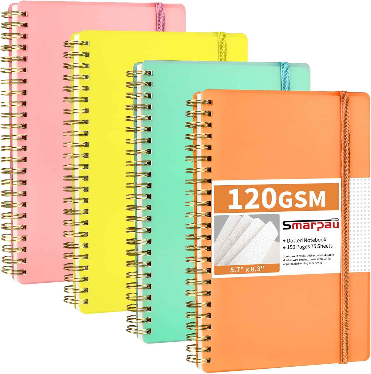 Smarpau 4 Pack Spiral Notebook, 5.7" x 8.3" A5 Dotted