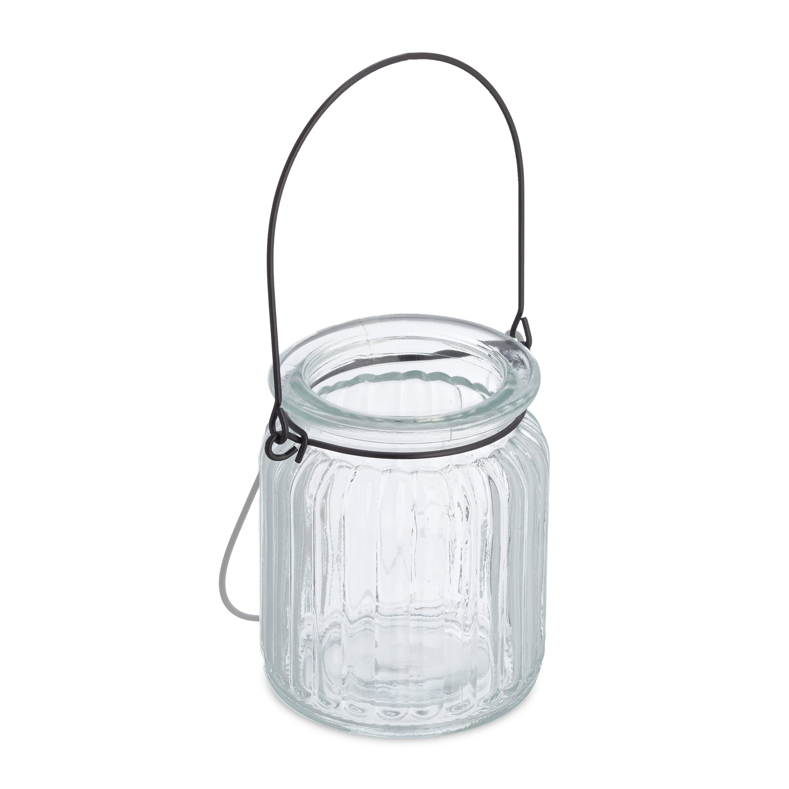 Relaxdays Vasetti Portacandele, Set 12, Vasi in Vetro, Ampolle con Manico, Indoor Outdoor HxD 9,5x8 cm, Trasparente Nero