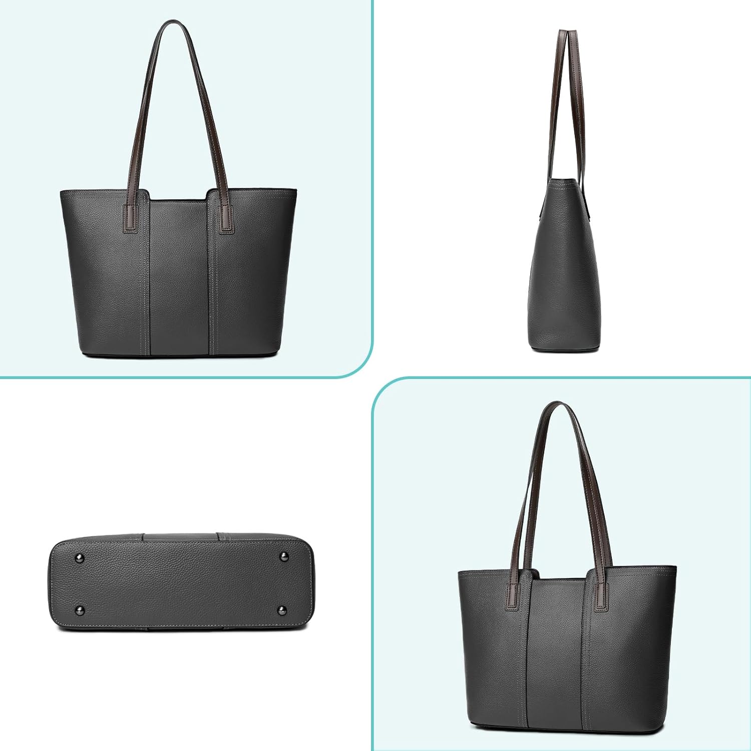 Women's Genuine Leather Tote Handbag Large Capacity Pocketbook Purse - Image 9