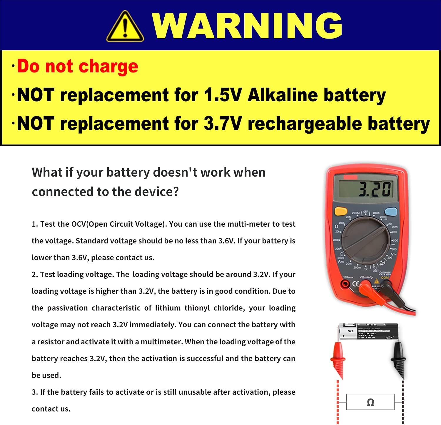 EEMB 100Pack ER14505 3.6V AA Lithium Battery Li-SOCL₂ Non-Rechargeable Battery SB-AA11 LS14500 TL-5903 SL-360 S7-400 ER14500 for Sensor Water Electricity Meter Gas PLC Facility Equipment