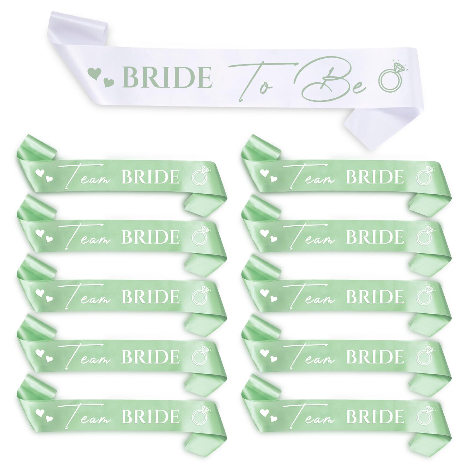 Yueshop 11PCS Hen Party Sashes, Team Bride Strap Bachelor Party Eco-Friendly & Durable Bachelorette Party Sashes Great for Wedding, Bridal, Bachelorette Party (White+Sage Green)