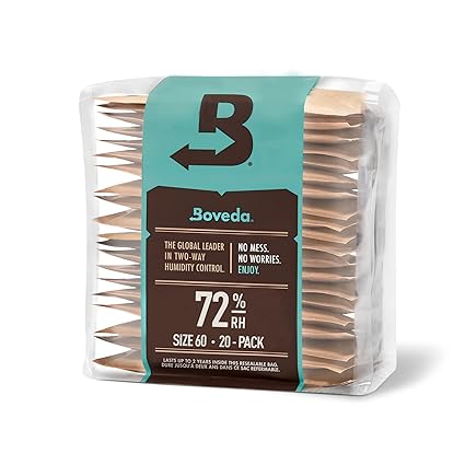 Boveda 72% Two-Way Humidity Control Packs For Wood Humidifier Boxes Size 60 20 Pack Moisture Absorbers Humidifier Packs Hydration Packets in Resealable Bag