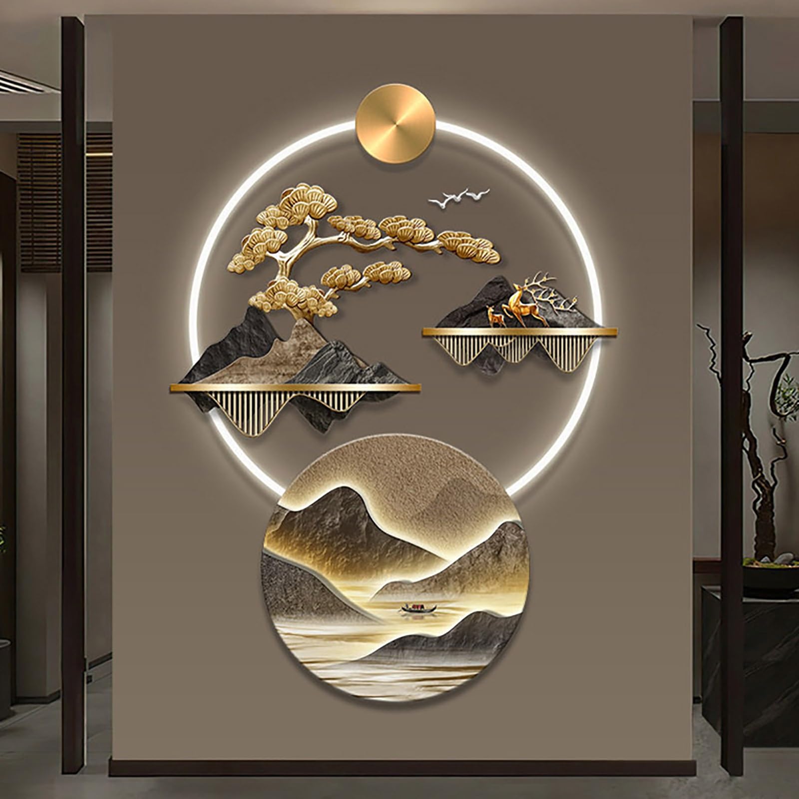 3D-Wandkunst-Dekor mit LED-Licht, modernes Wohnkunstwerk, hängende Gemälde, Dekorationslampe für Wohnzimmer, Eingang, Korridor