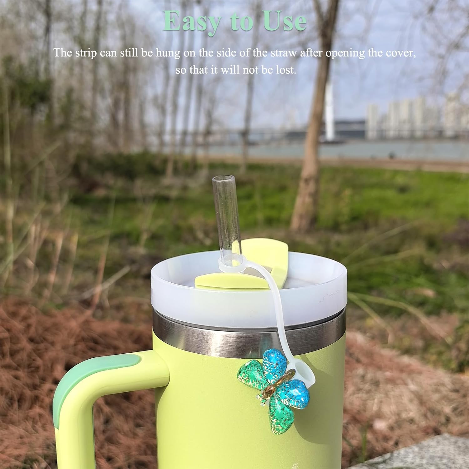 Butterfly Glitter Straw Covers - 4PCs Bling Straw Toppers for Stanley Quencher H2.0 30oz & 40oz Tumblers 10mm Reusable Silicone Accessories for All Ages - Image 6