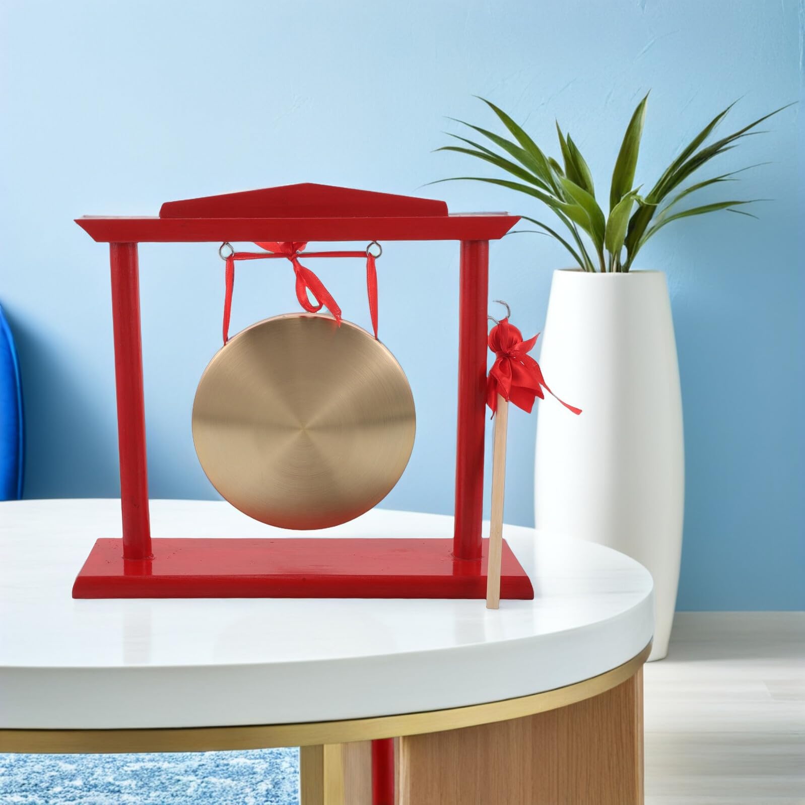Gong de Cobre y Latón Pequeño con Mazo y Soporte de Madera