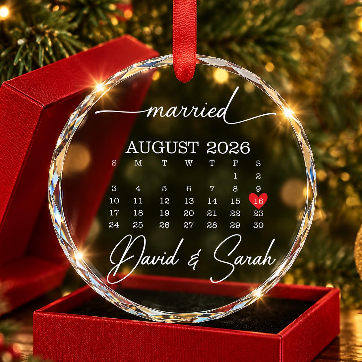Personalized First Christmas Married Crystal Ornament – Wedding Keepsake for Couple 2026, Future Newlywed Gift, Bridal Shower Present, Just Married Decoration, Unique Glass Holiday Ornament