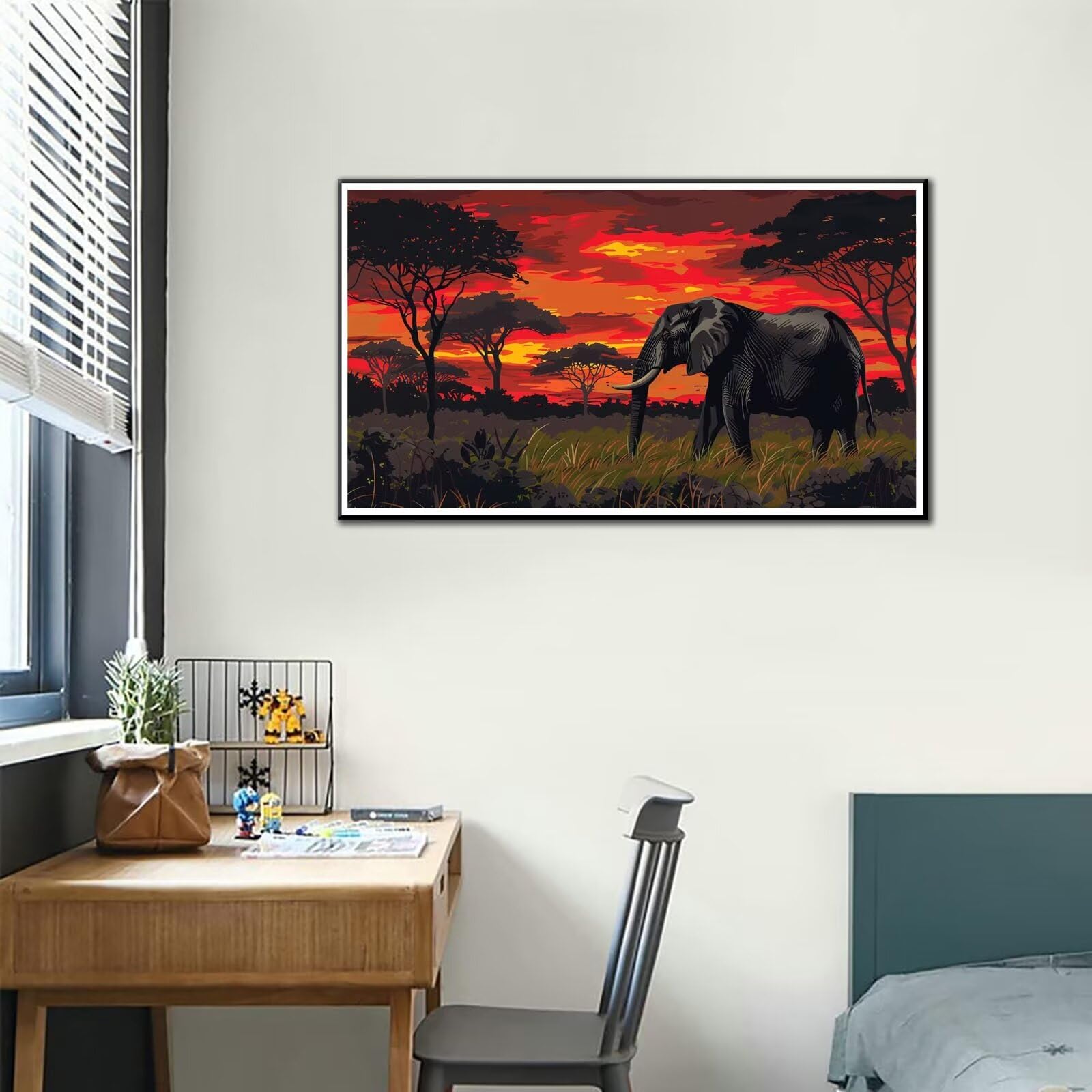 Dipingere con i Numeri Adulti, Animale Kit di Pittura Acrilica Fai-da-Te per Adulti Principianti, 160x90cm Paint by Numbers Adulti con Pennelli Pittura a Pigmento Acrilico, Senza Cornice (Elefante)