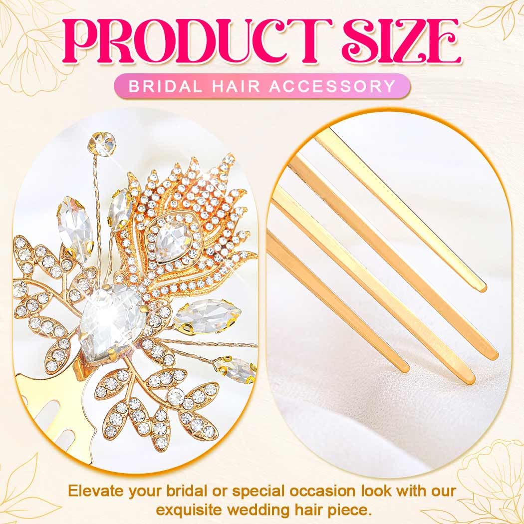 Latious Crystal Hair Comb Gold Wedding Hair Pieces Rhinestone Hair Accessories for Women and Brides - Image 5