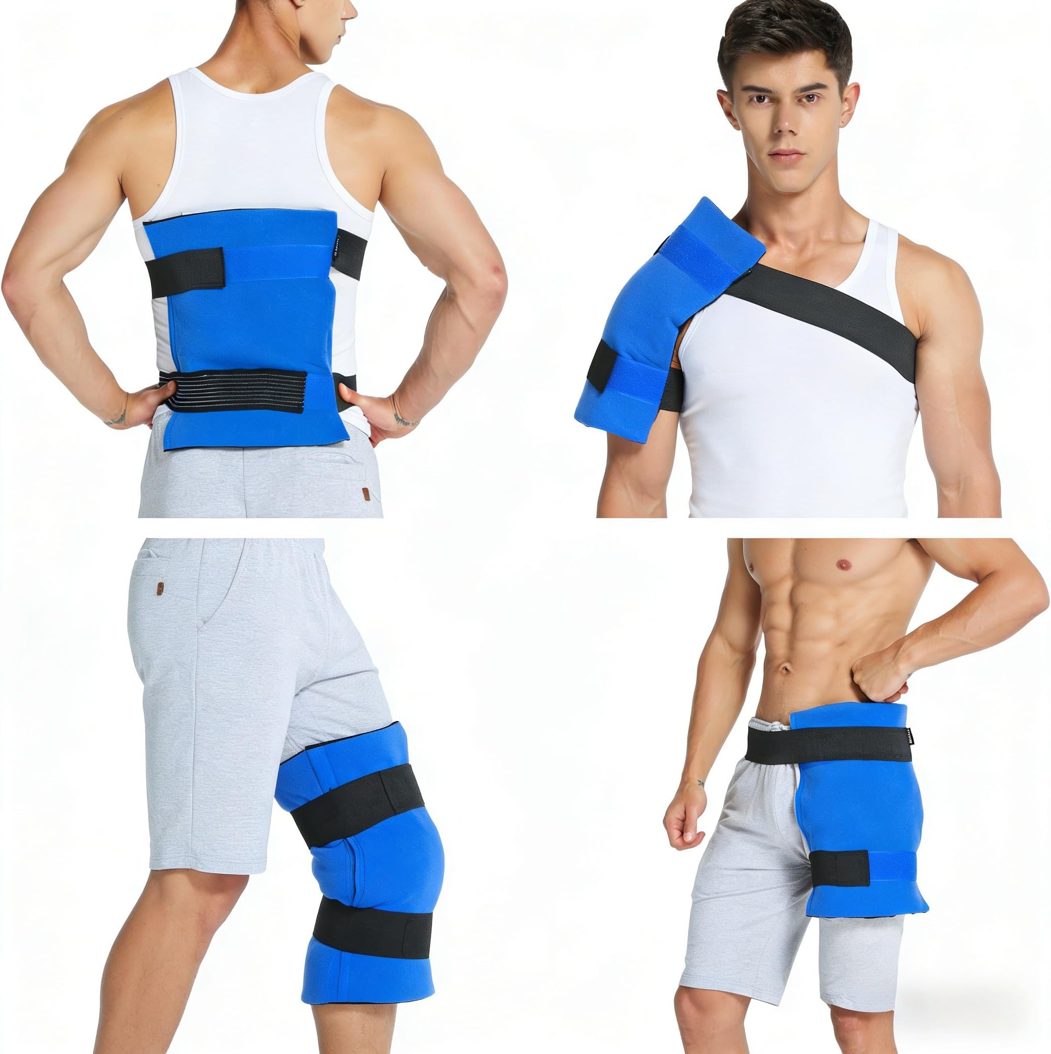 Large Gel Ice Pack with Wrap, World-Bio Reusable Ice Pack for Injuries,Hot & Cold Therapy Compress for Pain Relief Injuries, Swelling, Bruises, for Knee, Back, Hip, Shoulder - 11" x 14" Blue