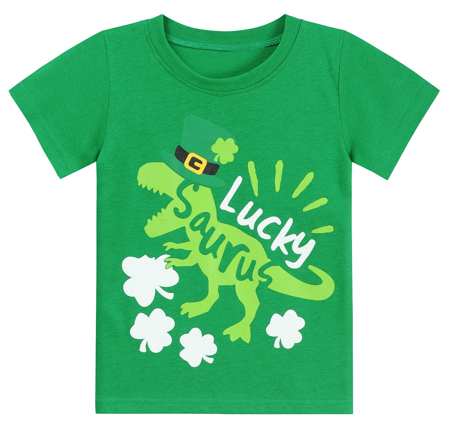 Lucky Dinosaur St. Patrick's Day T-Shirt Boys Green Shamrock Shirt Green Short Sleeve Tops for Toddler & Kids 6t 7t