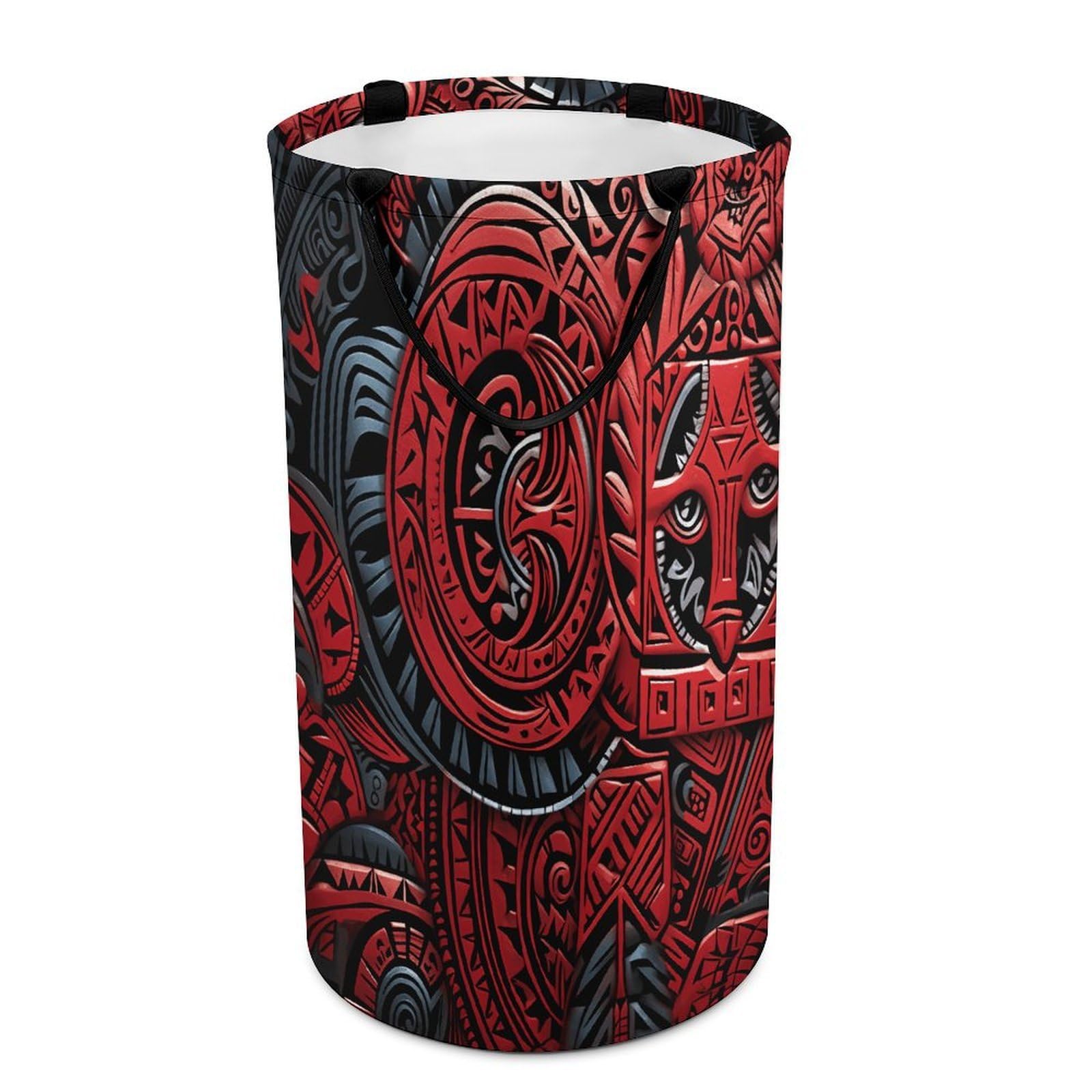 Red Tribal Pattern Laundry Basket Large Foldable Laundry Hamper with Handles Freestanding Collapsible Clothes Basket Waterproof Portable Dirty Clothes Hamper for Bathroom 86L