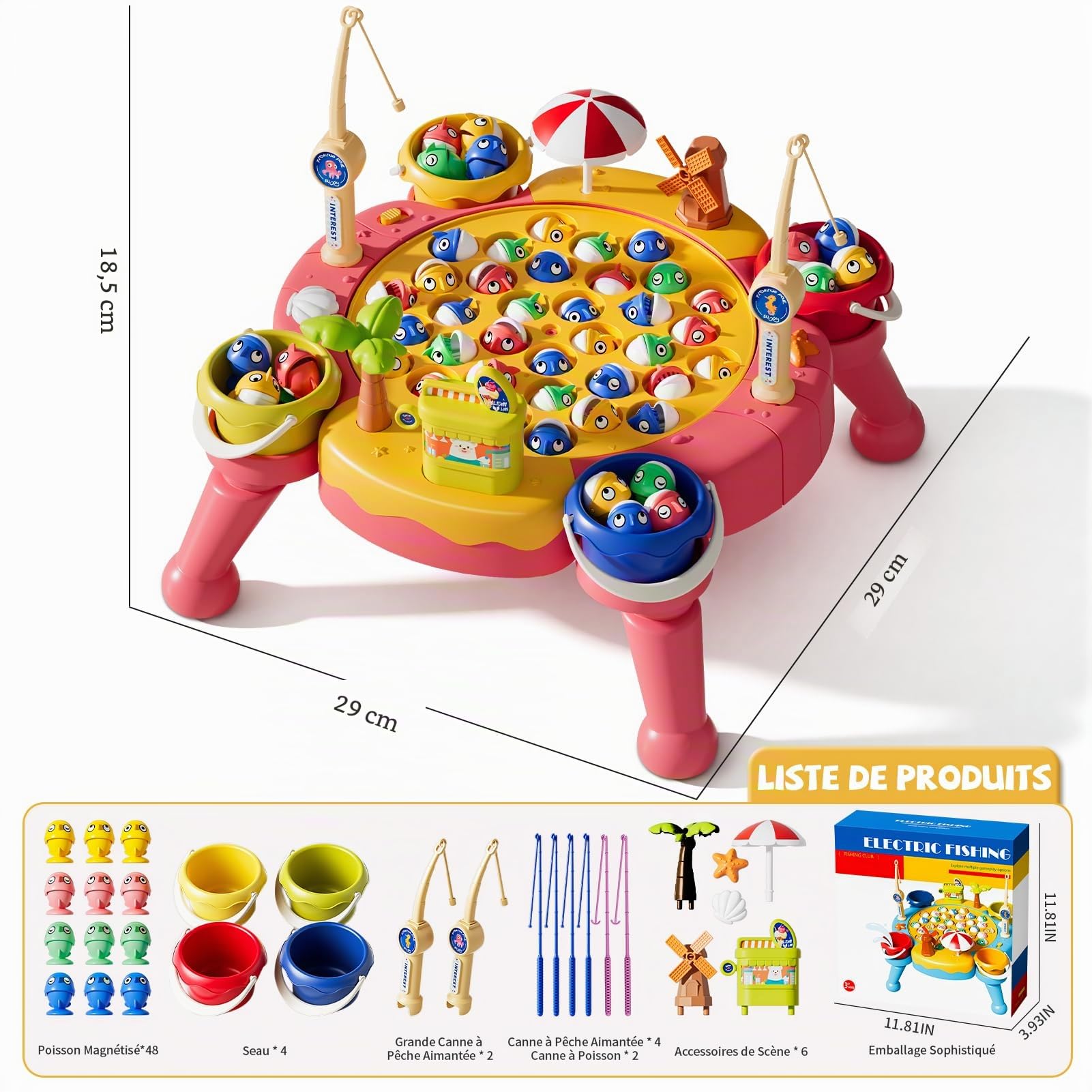 Peche A la Ligne Jouet Enfant 3 4 5 6 Ans Garçon Filles, Peche Enfant Jeu de pêche magnétique, Jouet de Pêche Musical avec Plateforme, Cadeau Enfant 4 5 6 7 Garçon Fille(70 pièces)