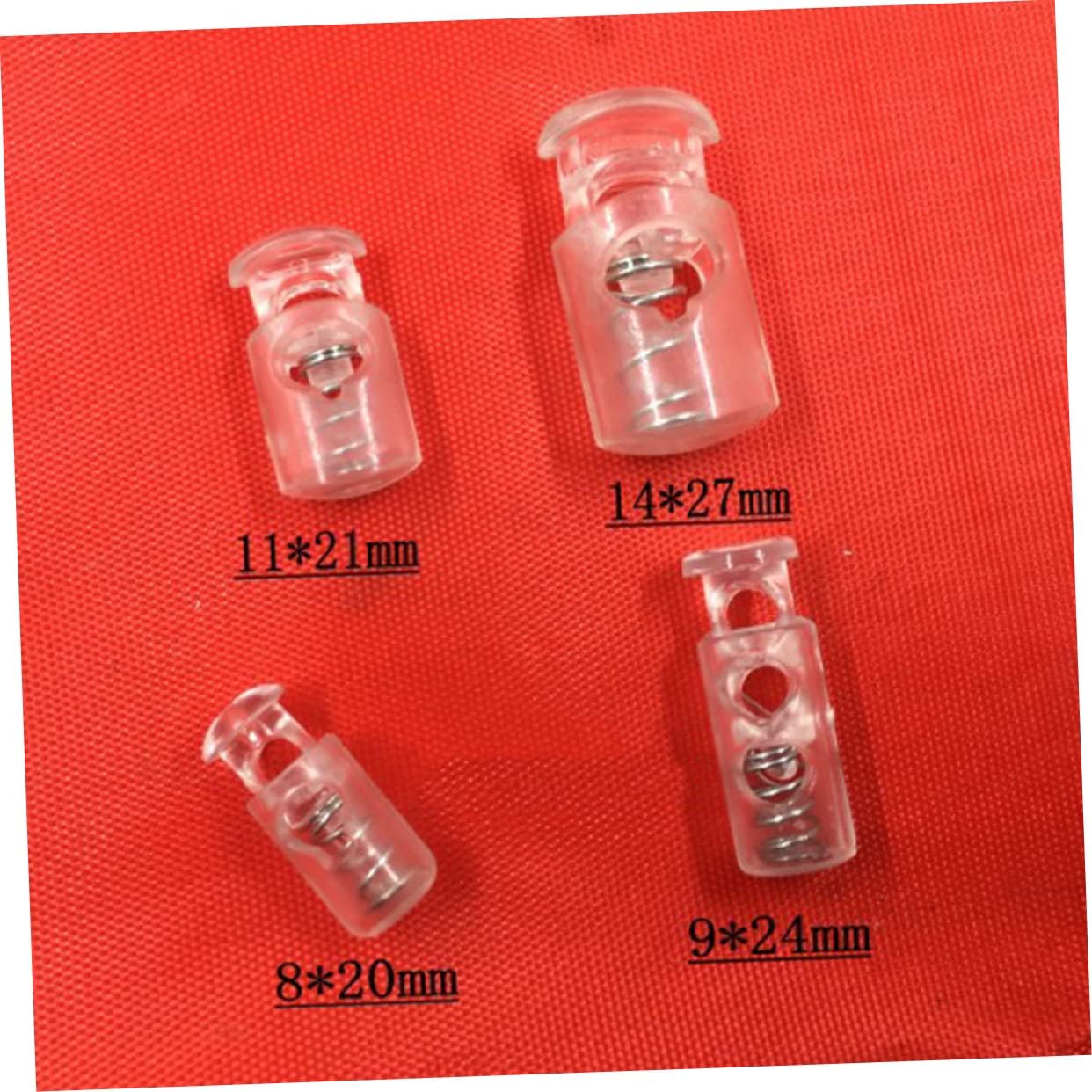 Tofficu 200pcs Transparent Plastic Spring Toggle Cord Locks for Clothing Bags Outdoor Gear Durable Lanyard Stoppers Assorted Round Flat and Cylinder for Hoodies Pants and Camping