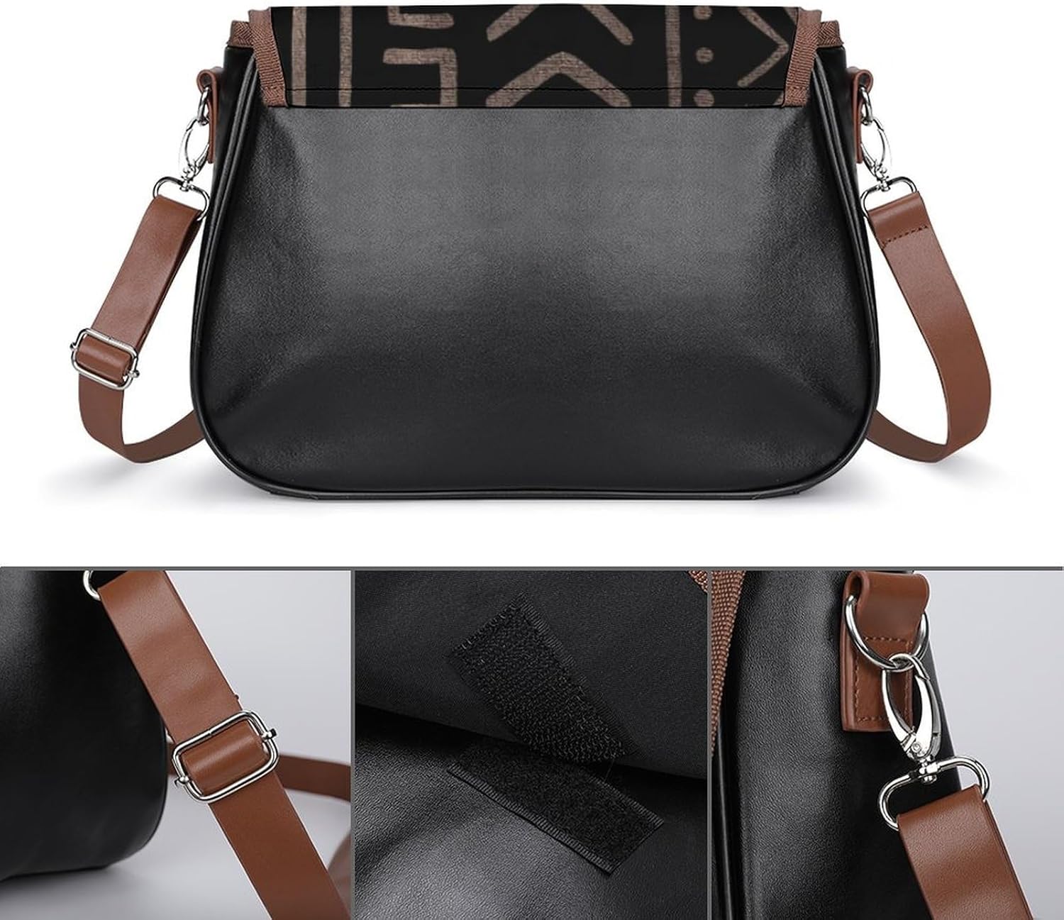 Contemporary African Mud Cloth Print 3Women's Faux Leather Crossbody Bag, Waterproof Wrinkle-Resistant Shoulder Bag with Detachable Strap, Large Capacity Casual Handbag, Fashion Daily Purse for Shopp