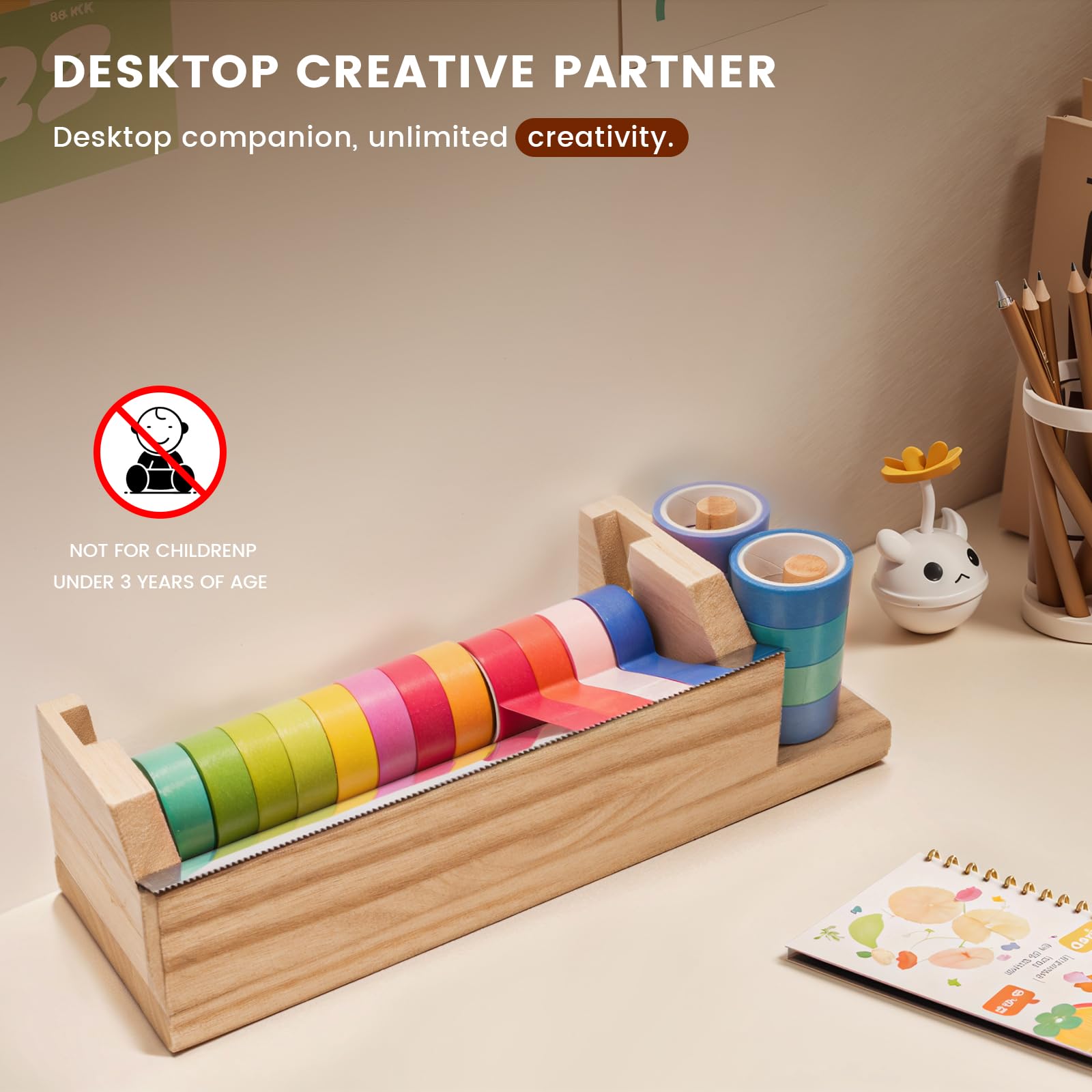 MOLSHINE Wood Large Desktop Multi Washi dozownik taśmy maskującej, ulepszony bezpieczny obcinacz do taśmy, uchwyt na rolkę taśmy (nie zawiera taśmy maskującej) (kolor drewna)