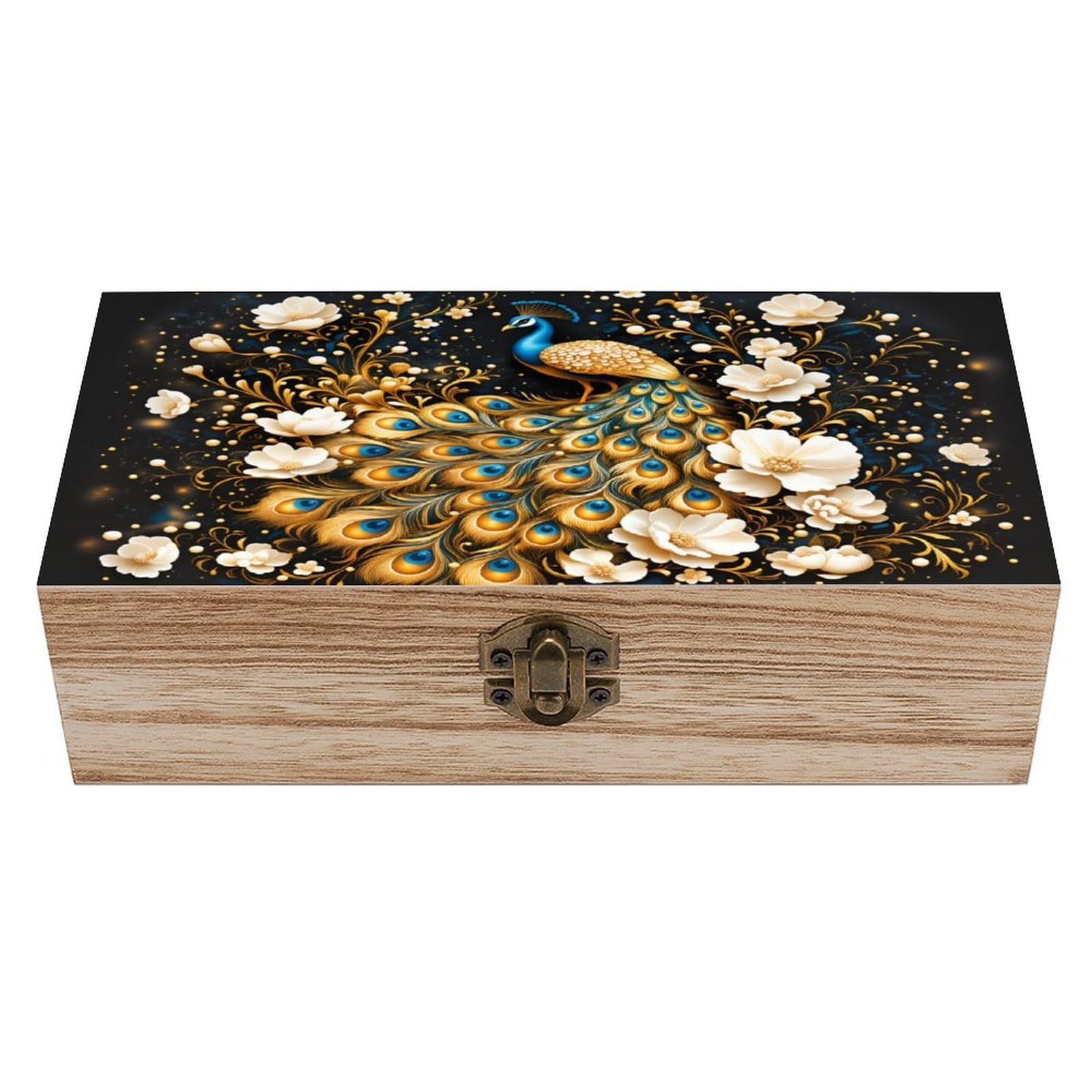 asbwuo Floral Peacock Vintage Wooden Keepsake Box