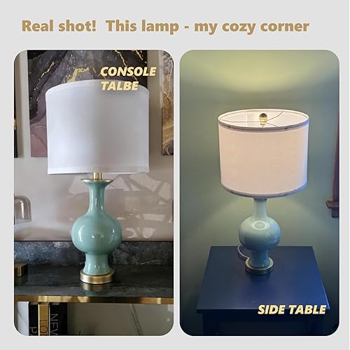 Miniatura 4 de Lámpara de mesa de cerámica verde de 21 pulgadas, lámparas de dormitorio para mesitas de noche, lámparas de noche de granja para dormitorio, sala de