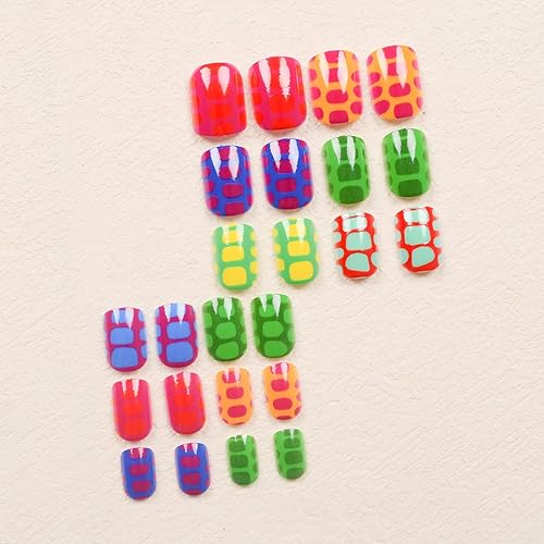 Miniatura 70 de MISUD Uñas postizas cuadradas cortas a presión, con pegamento brillante, uñas postizas de verano, uñas acrílicas coloridas con punta francesa, uñas