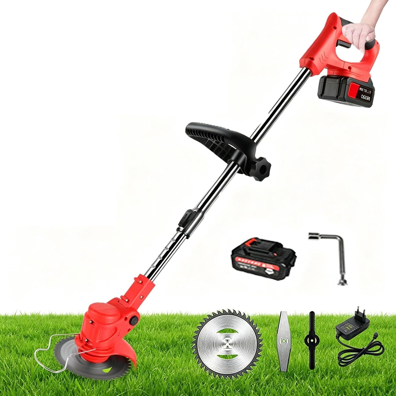 Decespugliatore Elettrico,Con Set Di Lame 3-In-1,48v Senza Fili,Asta Telescopica Regolabile,12000 Giri/Min,Protezione Di Sicurezza Intelligente,Impugnatura Monomano,Ideale Per Cortili,Giardini B
