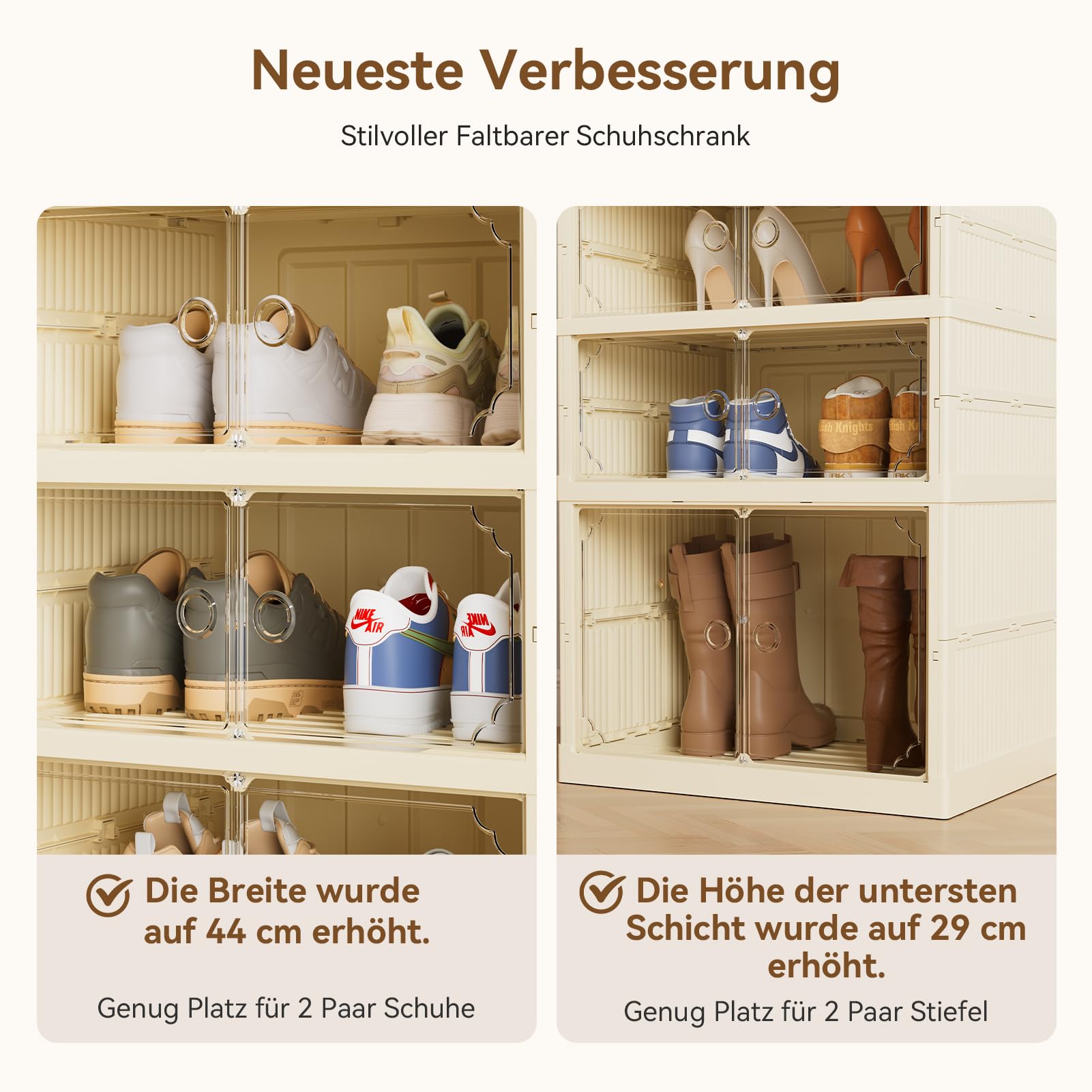 BTGGG Schuhboxen Stapelbar Transparent, 6 Etagen Faltbarer Schuhschrank für 12 Schuhe Kunststoff Schuhaufbewahrung Platzsparend Klappbarer Schuh Organizer Schuhkarton mit Haustür bis Größe 45