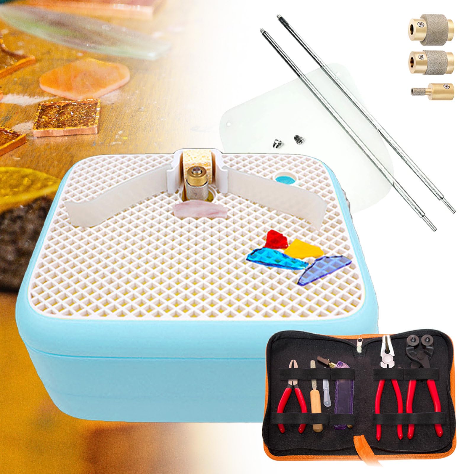 Kit De Vitrail, Mini Ensemble D'Outils pour Vitraux, Kit De Mosaïque Et De Vitraux avec Mini Meuleuse, Kit D'Outils De Coupe-Verre Et Déflecteur, Outil De Démarrage pour L'Artisanat du Verre
