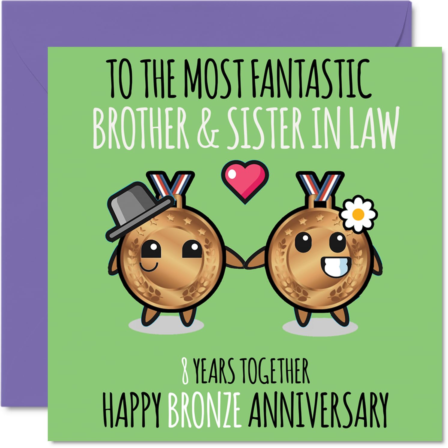 Cute Bronze Anniversary Card for Brother & Sister In Law - 8 Years Together - Happy 8th Wedding Anniversary Cards for Sister In Law Brother, 145mm Greeting Cards Anniversaries