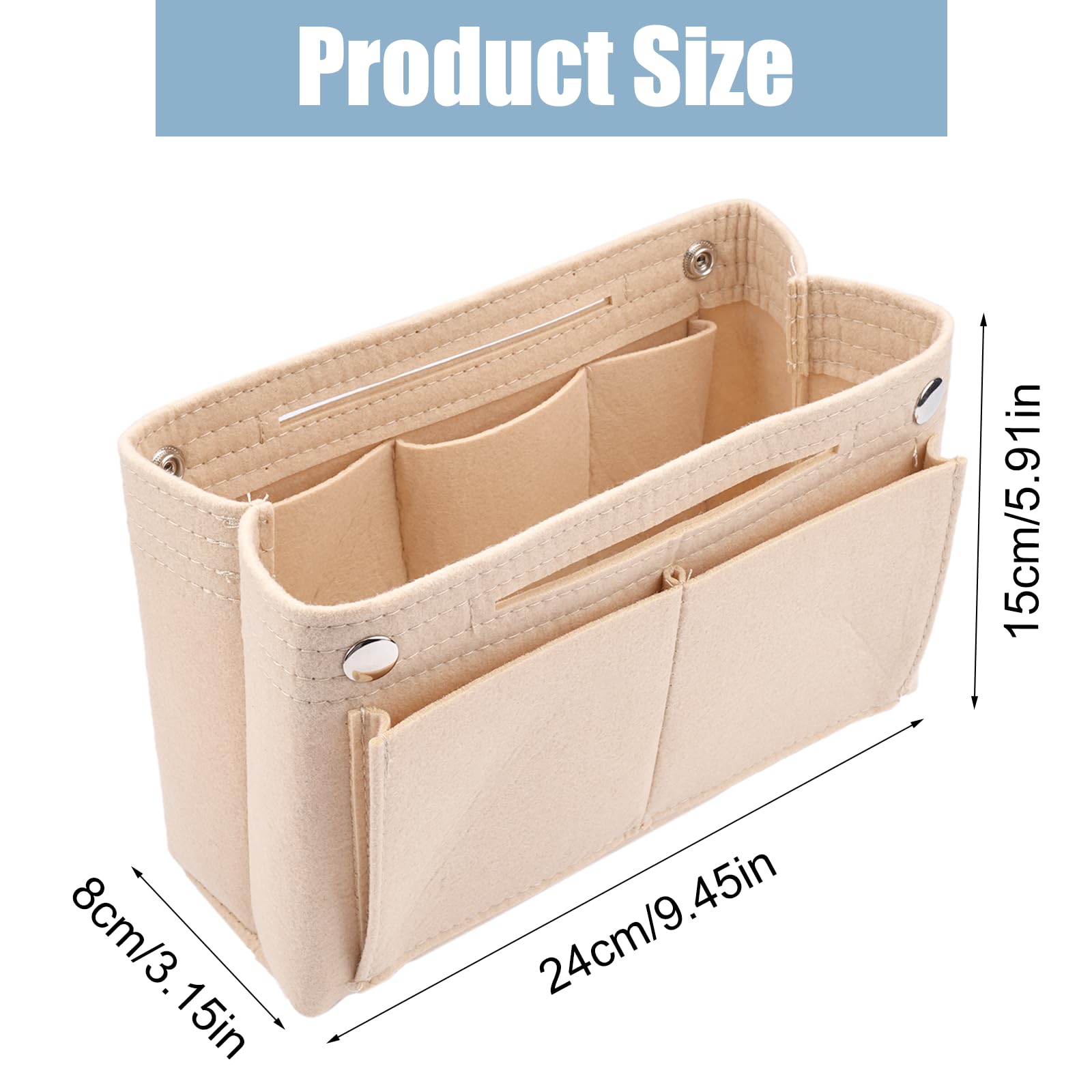 Filcowy organizer do torebki, 24 x 8 x 15 cm, filcowy organizer do torebki, kieszeń wewnętrzna na torebki z wieloma przegródkami (beżowy)