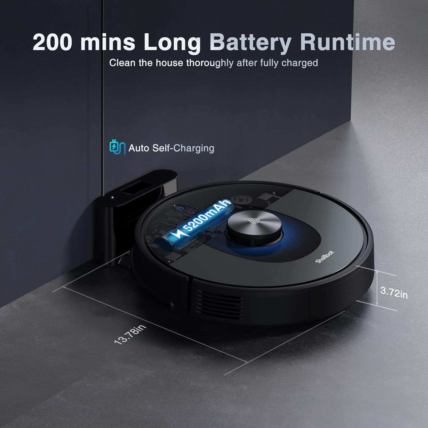 Shellbot robot vacuum self-charging at its dock