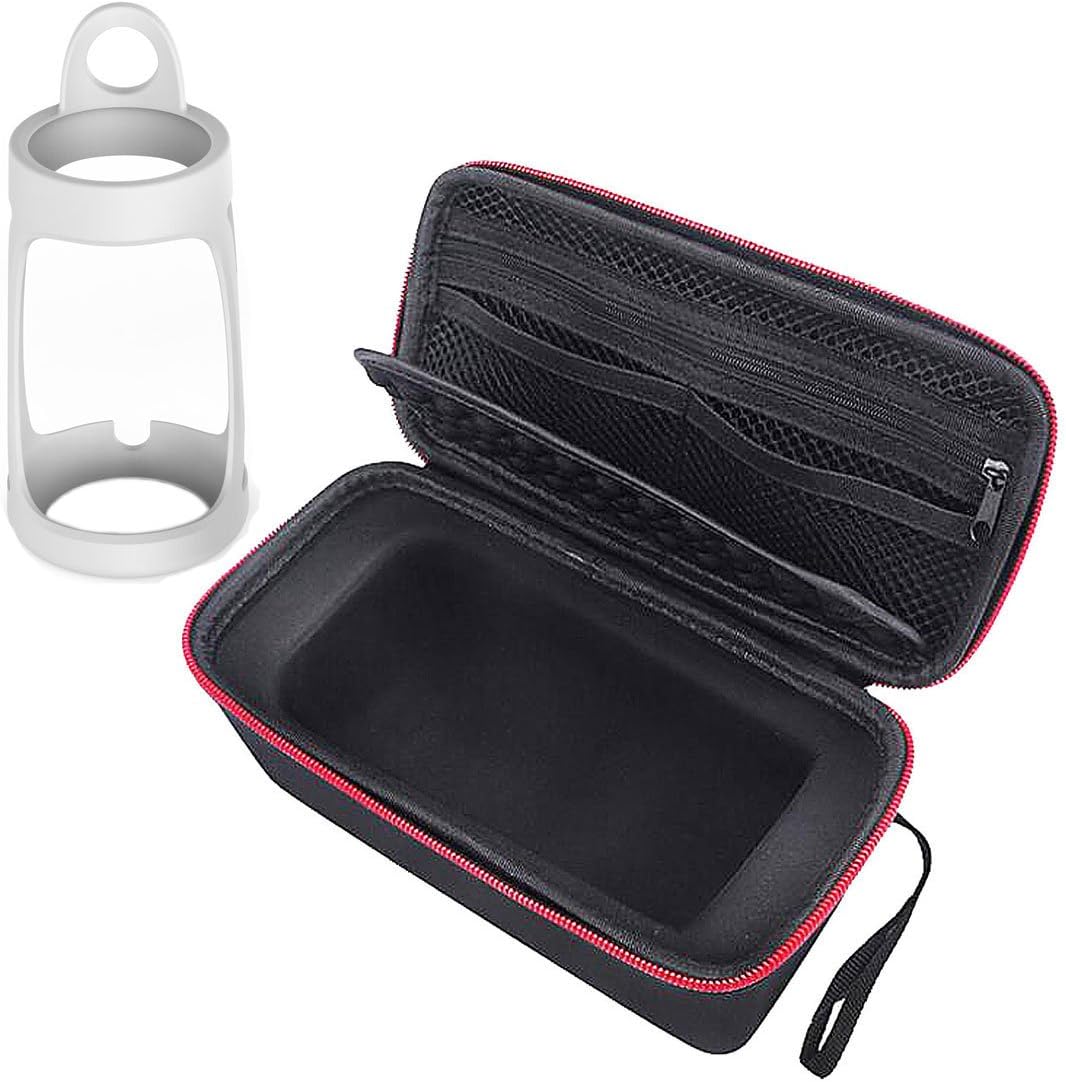 Portable Carry Travel Hard Case Box & Soft Silicone Skin Cover Bundle for Bose Soundlink Revolve Bluetooth Speaker (NOT for Revolve+) Black+Grey