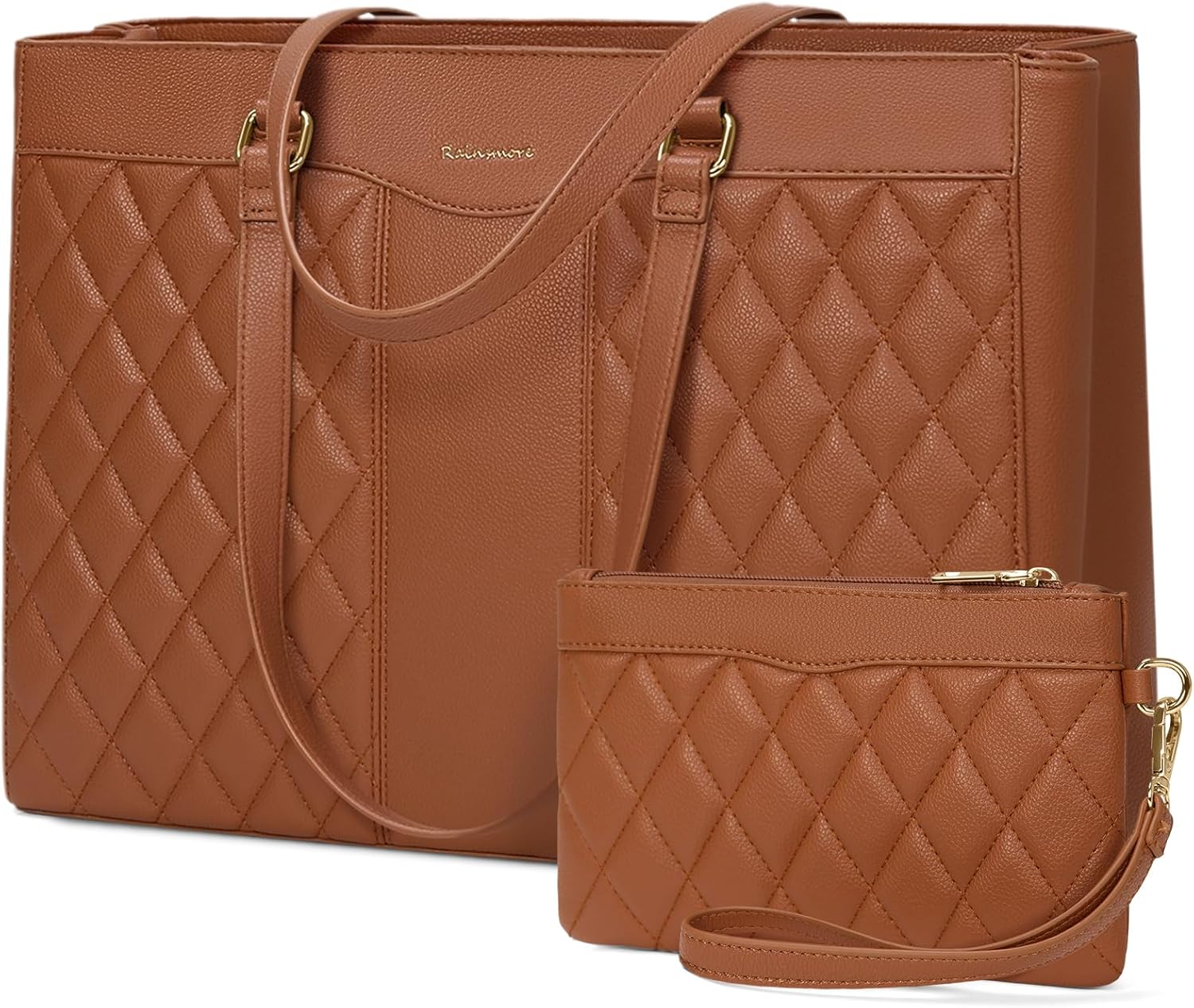 RAINSMORE Laptop Bag for Women 15.6 Inch Work Tote Bags Leather Laptop Tote Professional Laptop Purse Computer Handbag Womens Briefcase Tote with Clutch for Teacher Office Travel, Brown - Image 8