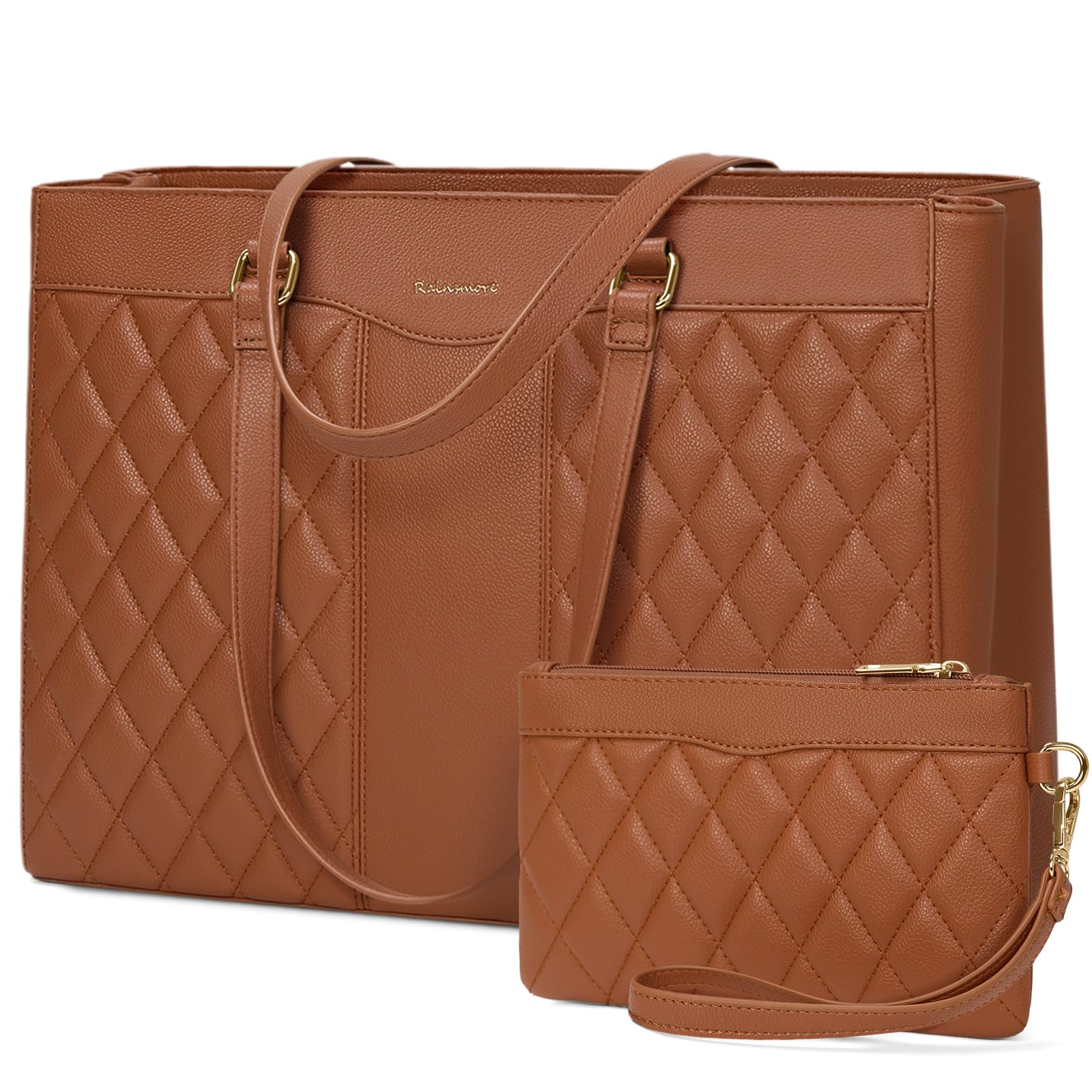 RAINSMORE Laptoptasche Damen 15,6 Zoll Elegant Handtasche Damen Groß Shopper Tasche PU Leder Schultertasche Aktentasche Arbeitstasche für Schule Büro Arbeit