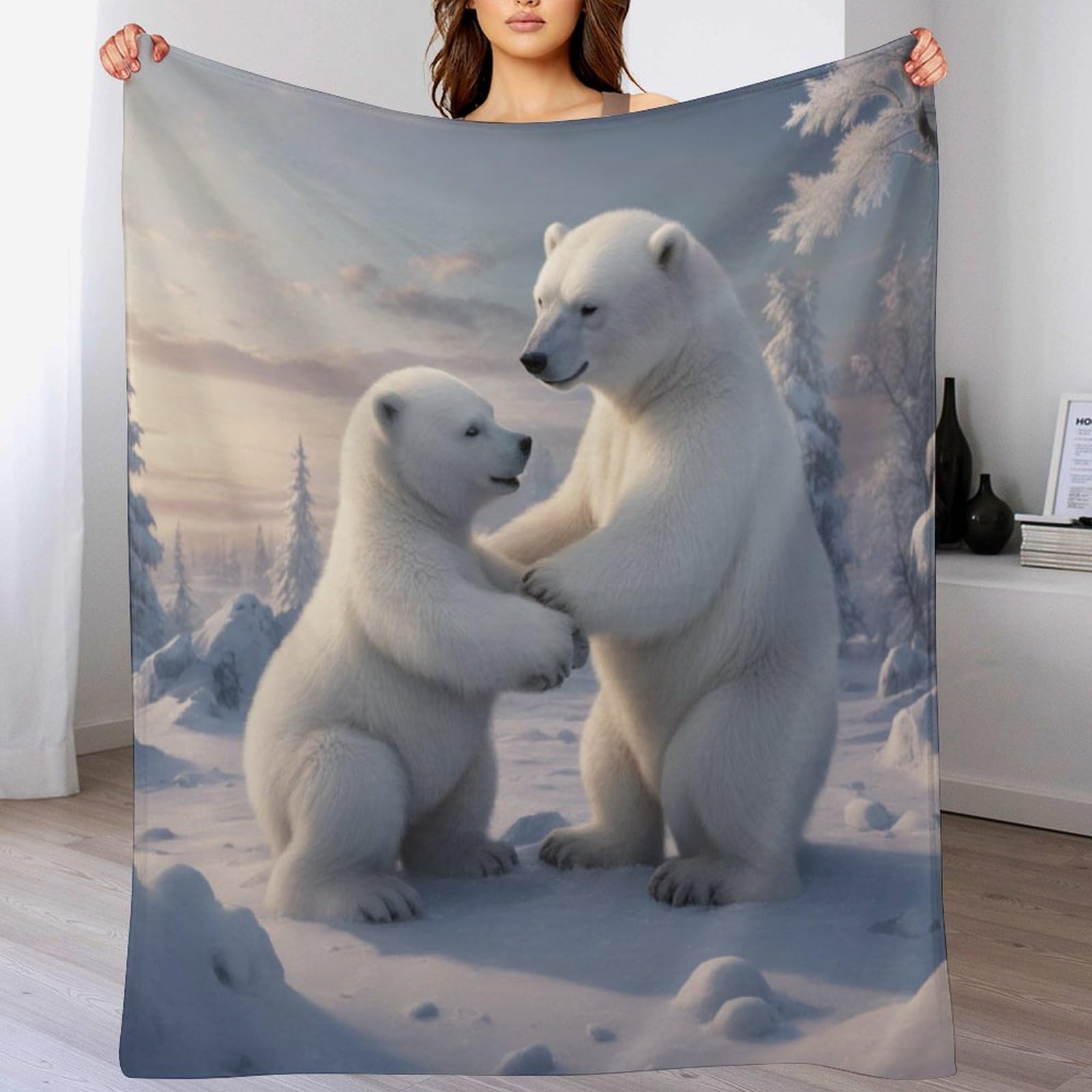 Manta polar gruesa térmica y suave de oso polar para invierno