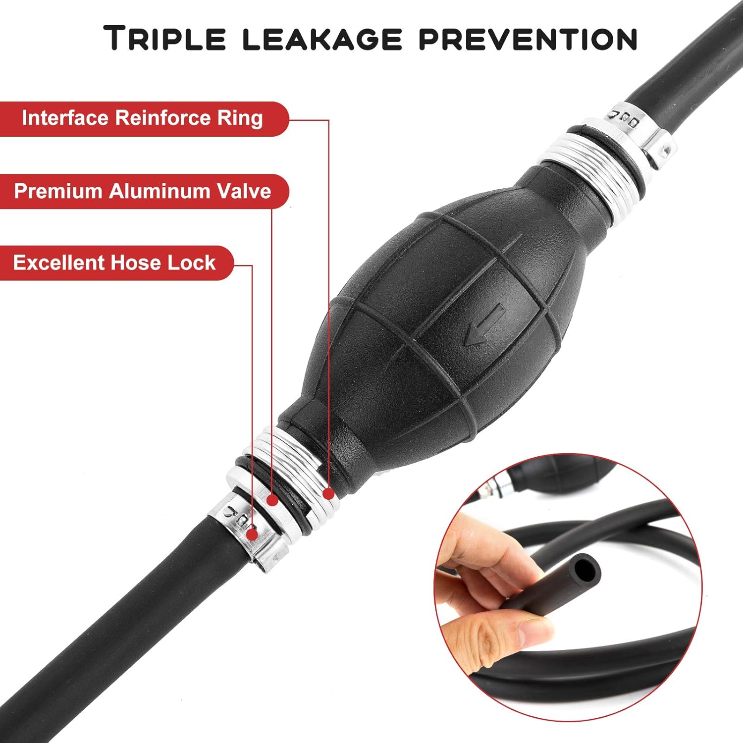 OKOOLCAMP Siphon Pump for Gasoline - Gas Siphon Hose Manual Hand Syphon Pump for Fuel Petrol Diesel Oil with 2 Durable Rubber Hose : Automotive