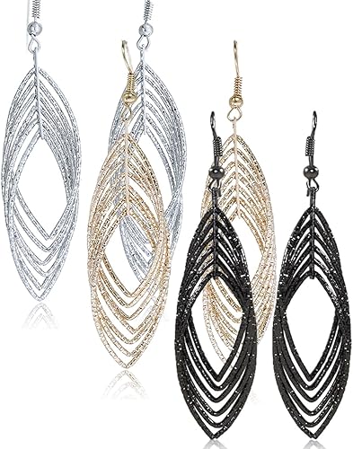 Gold and Luster 2 pares de aros para mujer bañados en oro y en plata tallados en diamante colgantes