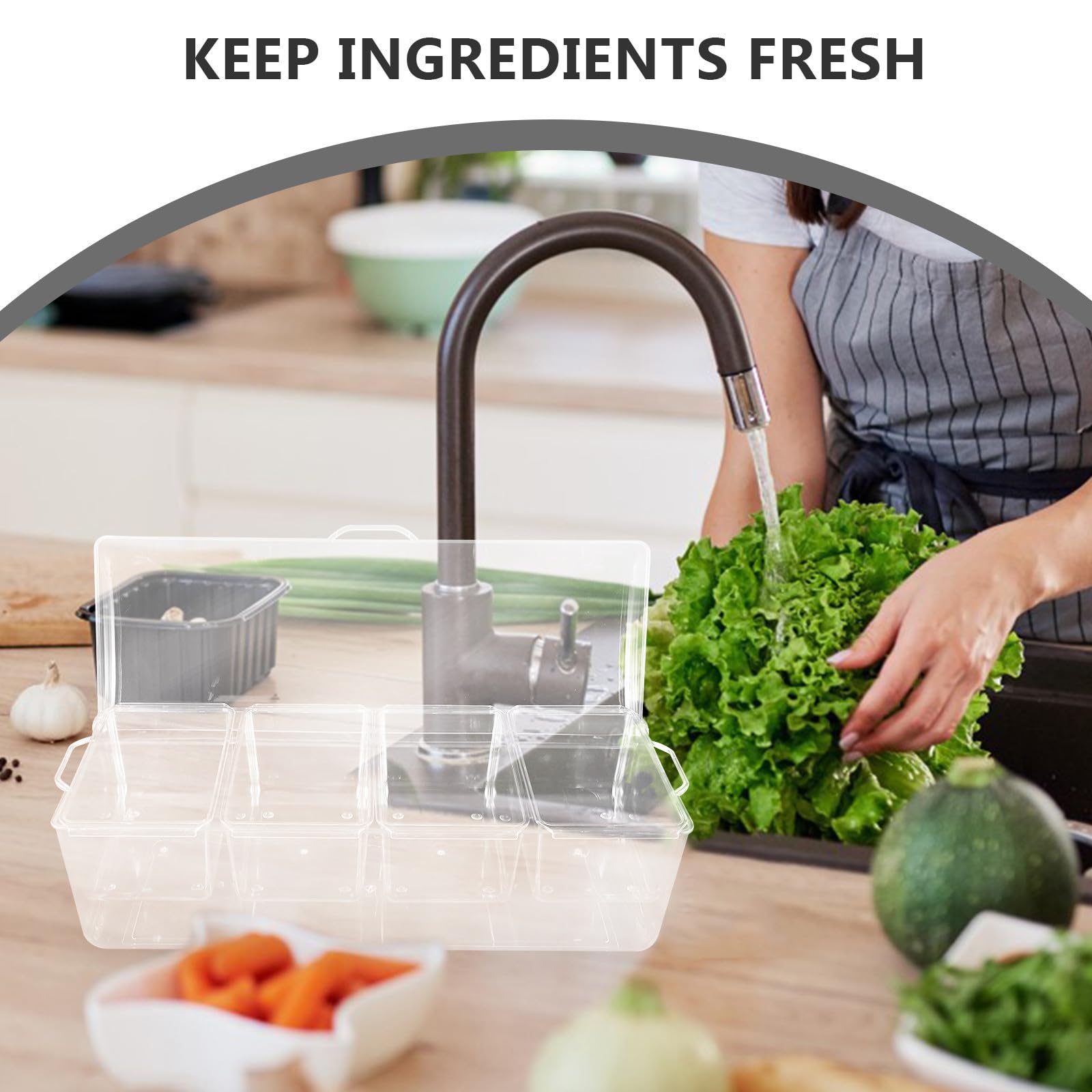 Plateau à Salade Portable en Plastique avec 4 Compartiments Séparés pour Conservation au Réfrigérateur, pour Pique-niques et Usage Quotidien la Maison