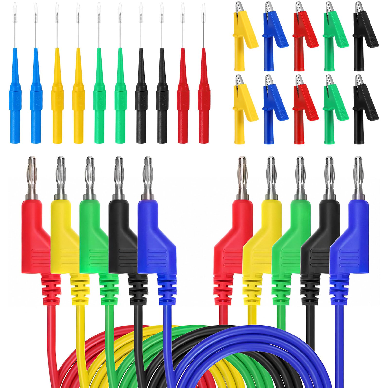 Veemoon Set di Cavi di per Multimetro con Morsetti a Coccodrillo Isolati Sonde Flessibili e Spina a Banana Kit di Cavi per Test Elettrici e Apparecchiature Elettromeccaniche Uso Sicuro