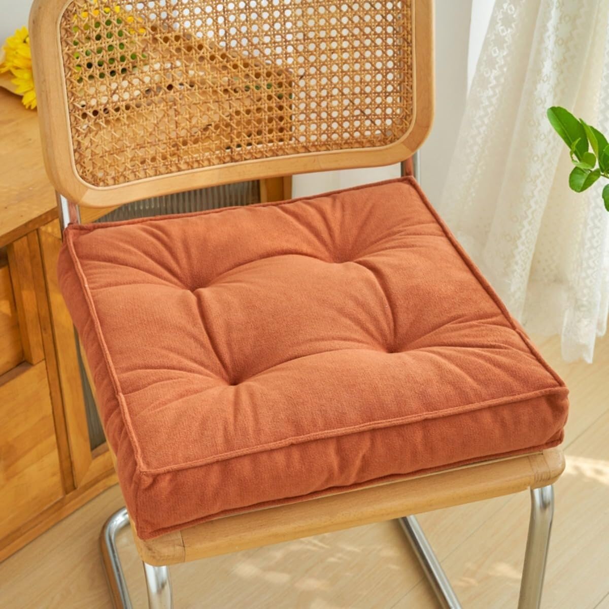 Cojines de asiento cuadrados de felpilla gruesa para sillas de comedor de oficina (pack de 2)