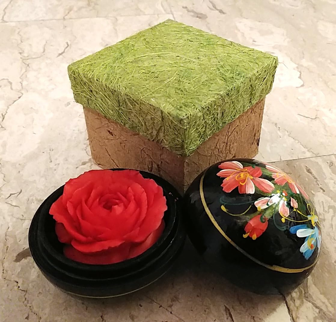 Seifenblume in Mangoholzbox, handgemacht, 8 x 8 x 8 cm, in Geschenkbox, 3 Stück