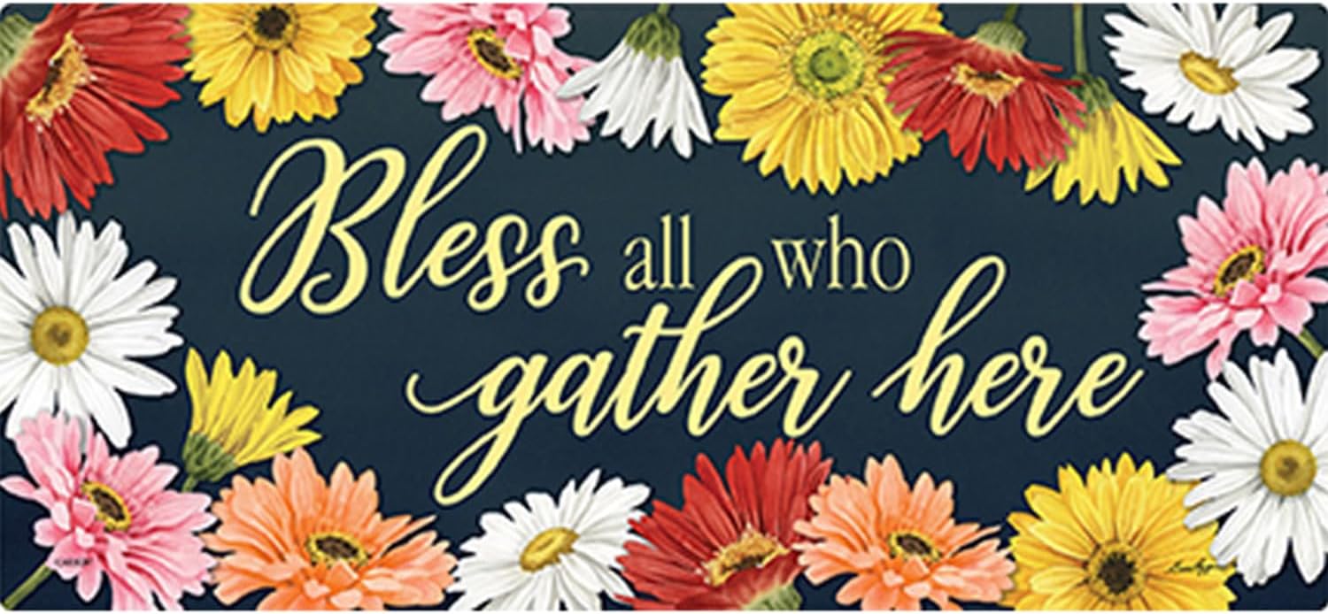 Carson Decorative Mini Doormat - All Who Gather, Low-Profile Floor Rug Switch Mat for Indoor Outdoor Home Decor 10 x 22 inch