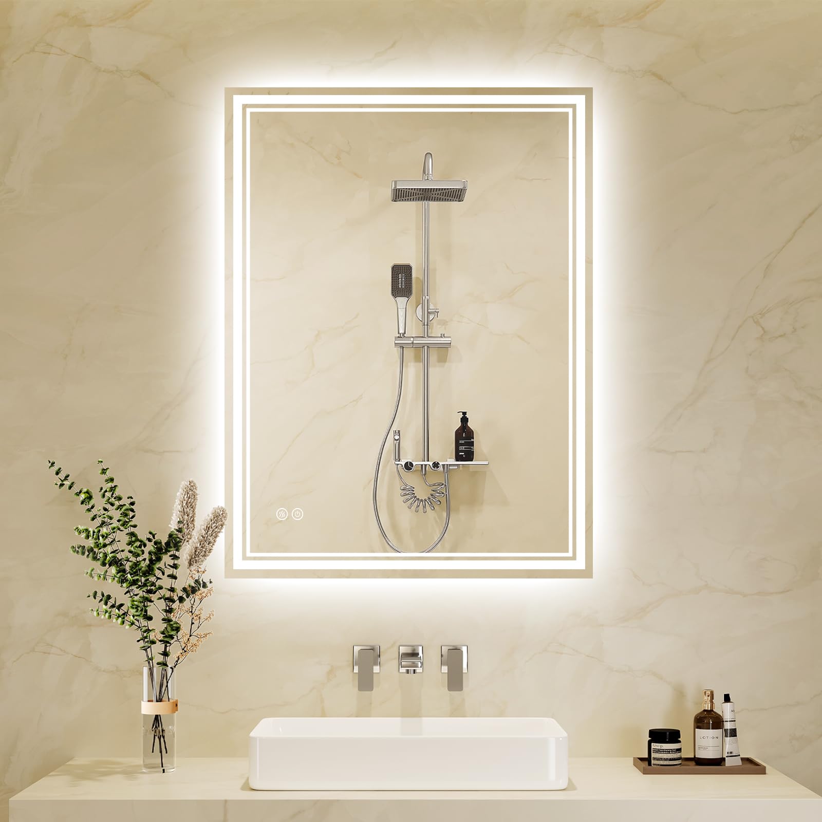 Zurehome Bathroom Mirror with LED Lights 50x70cm: LED Bathroom Mirror with Anti-Fog, Touch Sensor, 3 Colors Dimmable, Memory Function Illuminated Mirror for Bathroom