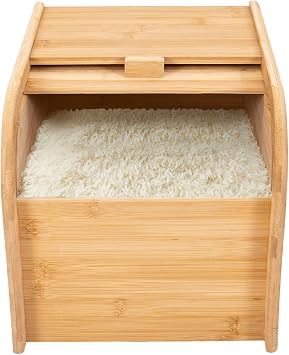 LOYALHEARTDY Bamboo Rice Storage Container, 22 Lbs Wooden Cereal Containers Storage Rice Dispenser, Large Dry Storage Rice Container Box With Sliding Lid And Measuring Cup, For Rice Flour Grains Nuts