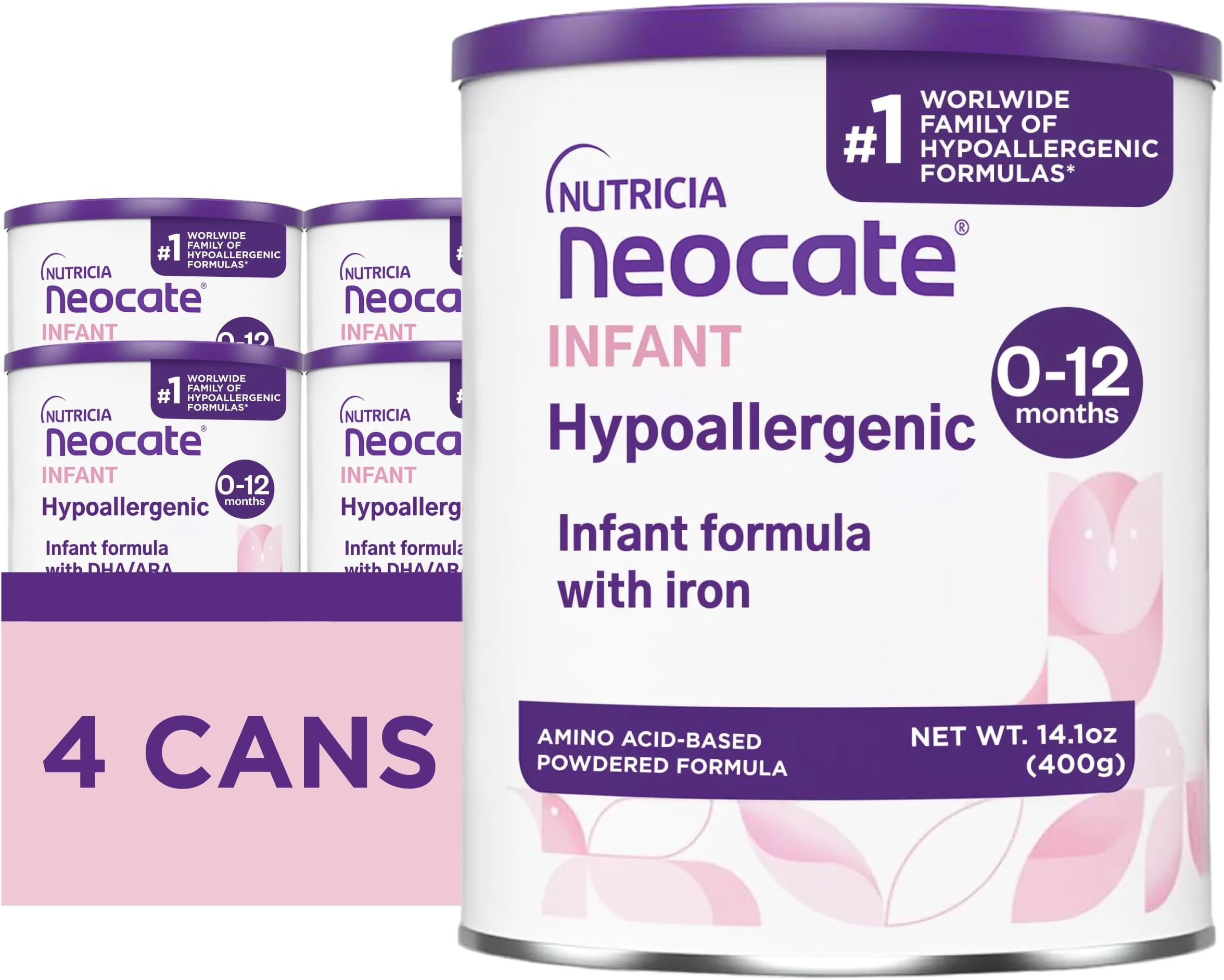 Nutricia Neocate Infant - Food Allergy Relief Hypoallergenic Baby Formula with Amino Acids - Supports Normal Growth - Dairy-Free Infant Formula with DHA, ARA - 0-12 months - 14.1 oz (4-Pack)