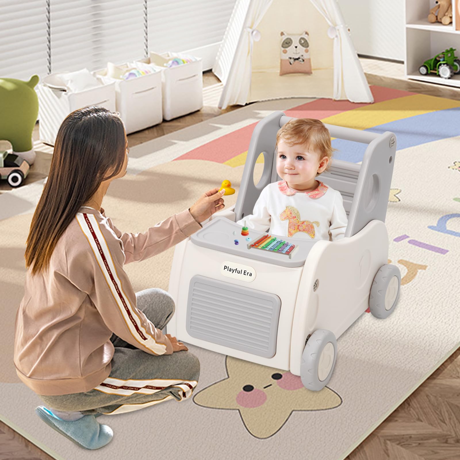 Baby Push Pull for Learning to Walk Toy, 4-in-1 Walking Aid