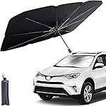 TEKCOOL Alloy Steel Car Sunshade Windshield Cover, Umbrella Windshield Sunshade for Car Front Window Sun Protection & Heat Insulation Foldable Sun Shade Full Cover Sunshade for Most Vehicles, Black