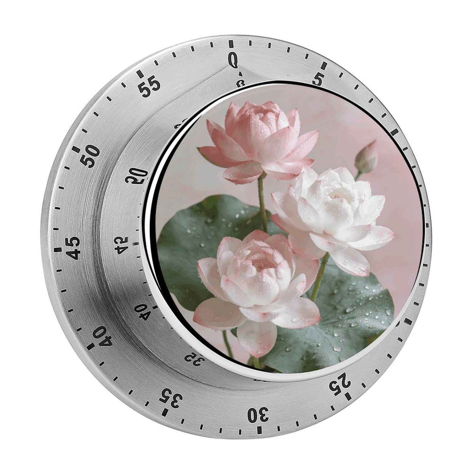 Lotus Floral Timer Exquisite Stainless Steel Body Desk Visual Timer with Loud Alarm 60-Minute Mechanical Countdown Timers Magnetic Backing Cooking Kitchen Timers for Work