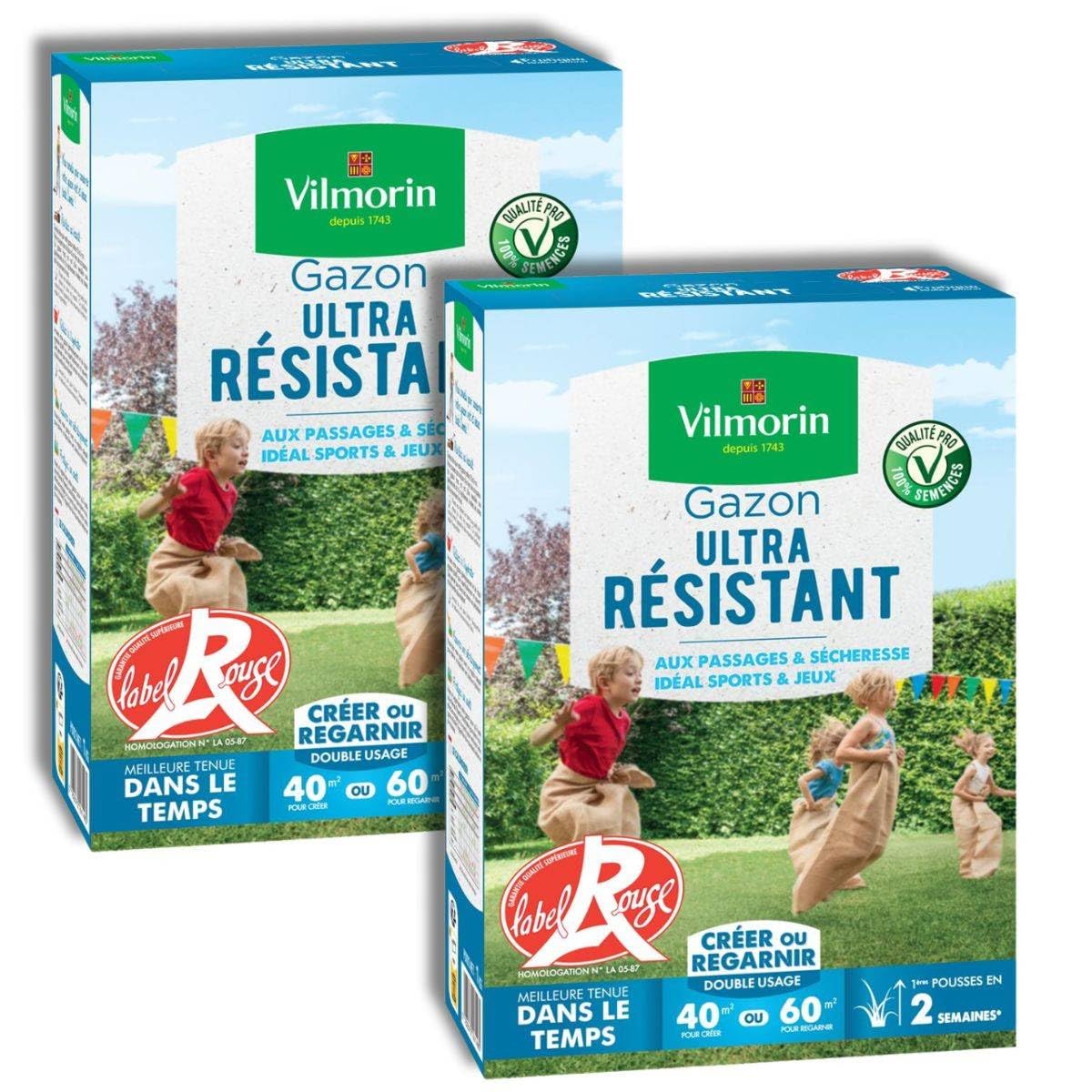 Lot 2x1kg de Gazon Ultra Résistant Label Rouge Vilmorin